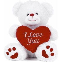 Witte Beer met Rood Hart 'I Love You' 20 cm - Valentijn pluche knuffel