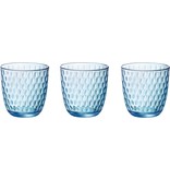 Bormioli Rocco 6x stuks waterglazen blauw transparant met relief 290 ml - Glazen - Drinkglas/waterglas/sapglas
