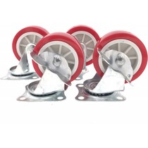 Set van 4x zwenkwieltjes met rem rood - 75mm - Zwenkwielen - Transportwieltjes - Transportwielen