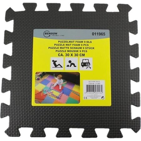 Benson Puzzelmat van Foam – 30x30cm 9 Delig – Vlo – Speelmat voor Baby’s en Kinderen – Zwart