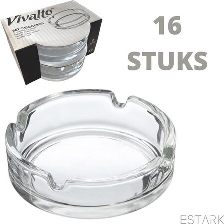 Vivalto ESTARK® 16 x Asbak Glas - Standaard - Glazen Asbakken - Ashtray - Horeca - Café - 9 cm - Tafel Asbak - 16 STUKS