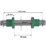 Merkloos Tarsus As voor Kruiwagenwiel 128 mm x 74 mm x Ø 20 mm - Inclusief Stofkappen