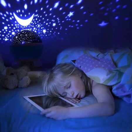 Merkloos Sterrenhemel Verlichting Kinderkamer - Moon Light Projector - Nachtlampje kind | baby - Nachtlamp- Cadeau kind (Blauw)