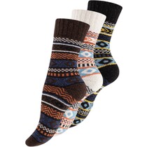 Noorse wollen sokken - Marineblauw/Ecru/Bruin - 3 paar Maat 35-38