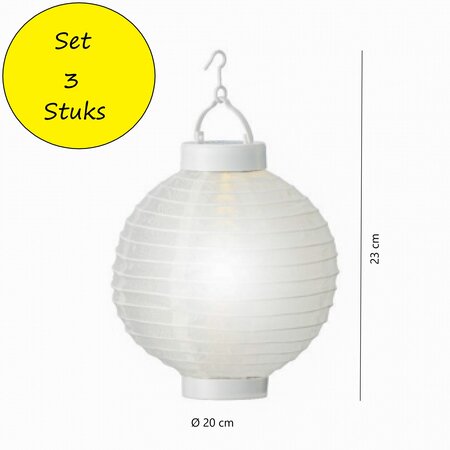 Alma Garden Alma Garden Tuinlampionnen op Zonne-Energie 3 Stuks 20 cm – Polyester – Wit