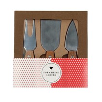 For Cheese Lovers Kaas set van RVS met Parmezaan Mes, Kaasvork, en Breed mes – 14x5x1cm | Roestvrijstalen messen set voor de Kaas | Kaasplankjes Snijd set