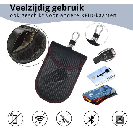 Merkloos 2x Rfid auto keyless beschermhoes autosleutel - Zwart - Carbon - 2 stuks - anti diefstal - keyless entry - anti diefstal - met haak - autosleuteltasje - sleuteltasje - veiligheid - car security - antidiefstal - anti skim - etui - antiskim - blocker