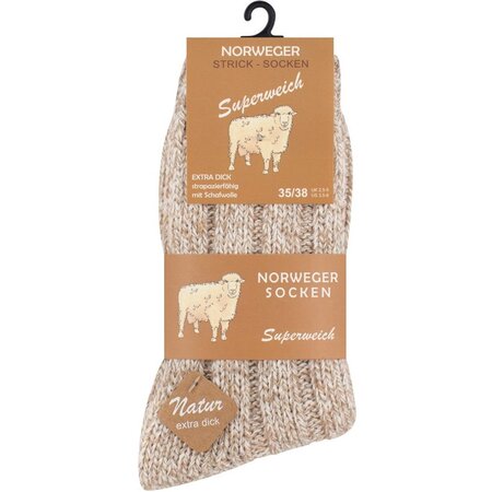 Norweger Warme Noorse Wollen sokken - Wintersokken - maat 43-46 - 2 paar - Bruin - Dikke Huissokken met Schapenwol