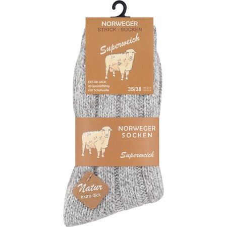 Norweger Warme Noorse Wollen sokken - 2 paar - maat 39-42 - Grijs - Dikke Huissokken met Schapenwol - Wintersokken Dames/Heren