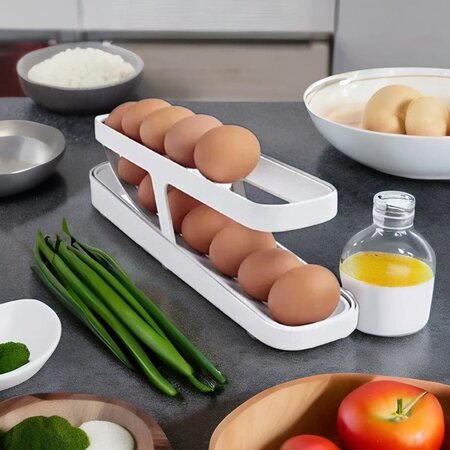 Gadget Master Rollende Eierhouder voor Koelkast - Eierdoos -Eierhouder- Eierrek - Koelkast Organizer - voor 12-14 eieren