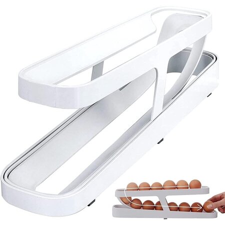 Gadget Master Rollende Eierhouder voor Koelkast - Eierdoos -Eierhouder- Eierrek - Koelkast Organizer - voor 12-14 eieren