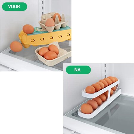 Gadget Master Rollende Eierhouder voor Koelkast - Eierdoos -Eierhouder- Eierrek - Koelkast Organizer - voor 12-14 eieren