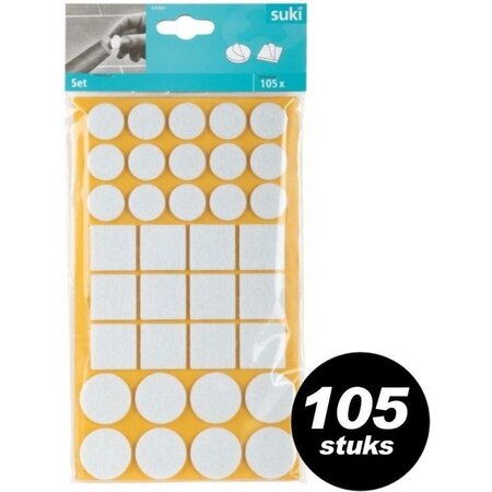 Suki Suki meubelviltjes assortiment 105 stuks - anti kras vloerbescherming wit zelfklevend diverse formaten