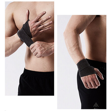 WBS Support Wrist wrap - Polsbandage Fitness - Compressie - Steunt spieren en gewrichten - One size - Zwart