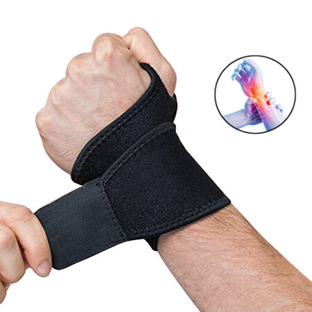 WBS Support Wrist wrap - Polsbandage Fitness - Compressie - Steunt spieren en gewrichten - One size - Zwart