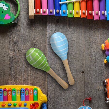 Relaxdays Relaxdays sambabal voor kinderen - rammelaar - set van 2 - hout - maracas - blauw/groen