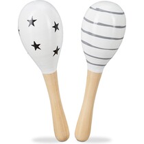 Relaxdays sambabal voor kinderen - set van 2 - maracas - hout - rammelaar - wit