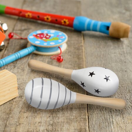 Relaxdays Relaxdays sambabal voor kinderen - set van 2 - maracas - hout - rammelaar - wit