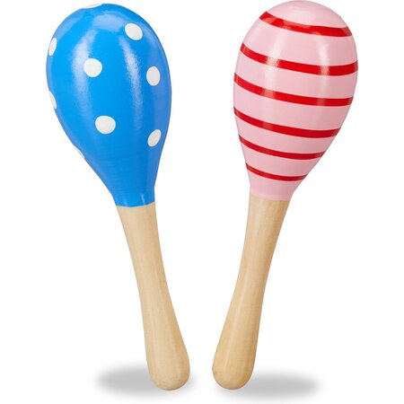 Relaxdays Relaxdays sambaballen set van 2 - voor kinderen - maracas - rammelaar - hout - roze/blauw