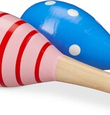 Relaxdays Relaxdays sambaballen set van 2 - voor kinderen - maracas - rammelaar - hout - roze/blauw