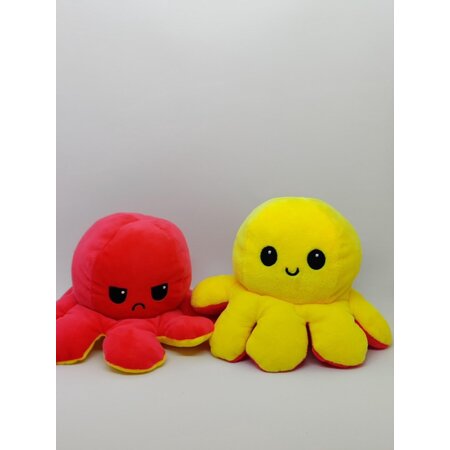 Merkloos Octopus knuffel - Octopus knuffel mood - octopus knuffel omkeerbaar - reversible - emotieknuffel - mood knuffel - Geel Rood - TikTok