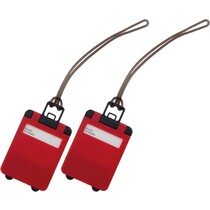 Pakket van 2x stuks kofferlabels rood 9,5 cm - Reiskoffer reisaccessoire