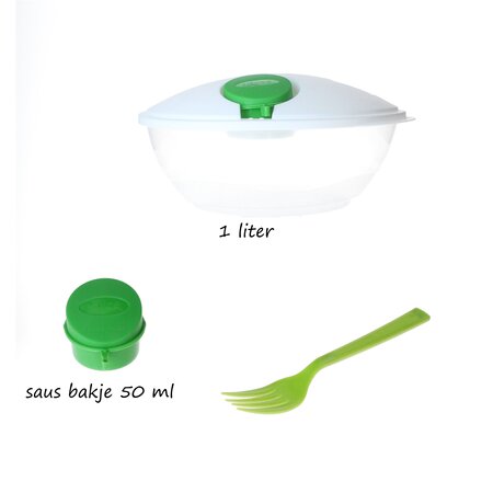 Banzaa Lunch box - Salade box - Slabak met vork en sausbakje - Salade to go - 1 liter - Wit