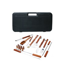 BBQ set 19-delig - BBQ accessoires – BBQ gereedschap incl. koffer – RVS en hout