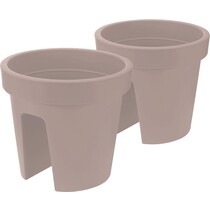 Set van 3x stuks kunststof balkon plantenpotten/bloempotten taupe 28 x 25 cm - Reling/hang bloempot