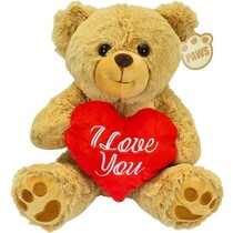 Knuffel beertje - I Love You - rood hart 26 cm - lichtbruin