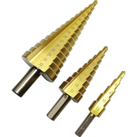 Merkloos Stappenboor of trappenboor - 3 universele stappen- of trappenboren (diameter 4-32 mm) met rechte of verticale groeven en inclusief tasje