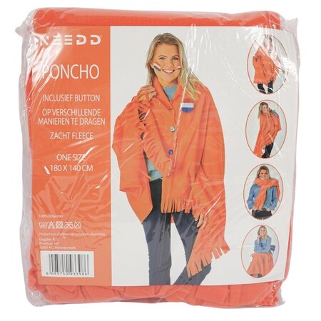 Merkloos Oranje Poncho Fleece - Voetbal EK & WK - Koningsdag - One size