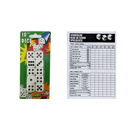 Merkloos Games Yahtzee Scoreblok met 10 Dobbelstenen  - Spellen - Dobbelen