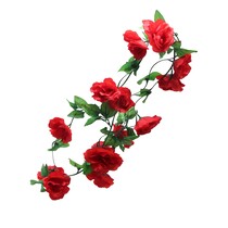 Bloemen slinger Fiets - Bloemenstreng voor Fietsmand of Stuur - Kunstbloemen - 290 CM Rood