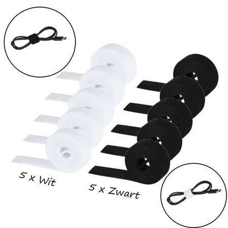Merkloos Klittenband Kabelbinders - Kabel Organiser - Kabel Management - 10 Stuks