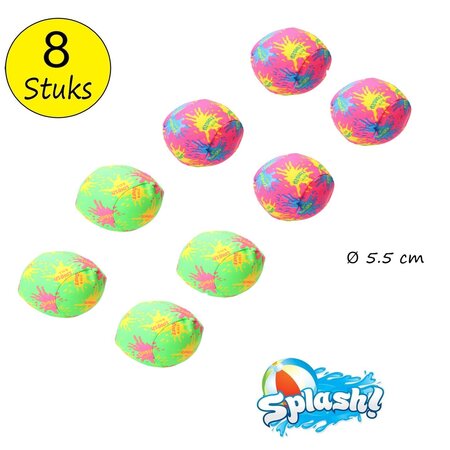 Merkloos Splash Waterballen 8 Kleine Balletjes 5,5cm – Zomerbal van Polyester – Stressbal – Splash Bal – Multicolor