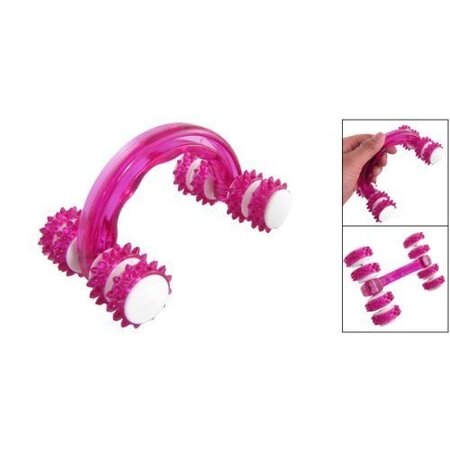 Merkloos Massage roller met 8 wielen en stekels - Voor armen, benen en lijf - Roze