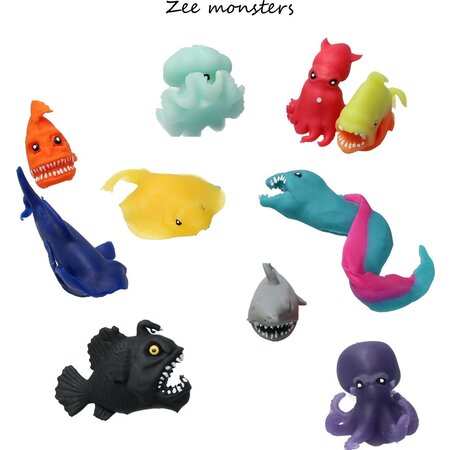 Banzaa Banzaa Fidget Zeemonster, zeedieren ‒ Anti stress Knijp Speelgoed - 10 stuks