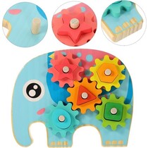 Montessori Houten Olifant Puzzel met Draaiende Tandwiel Leer Vormen en Kleuren - Educatief