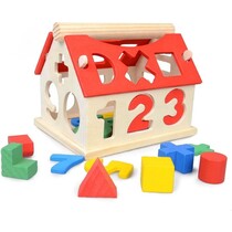 Montessori Educatief Houten Huis Getallen Rekenpuzzel + Vormenpuzzel + Kleuren – Tellen en stapelen – Montessori Toys – Leer Cijfers, Vorm + Kleuren