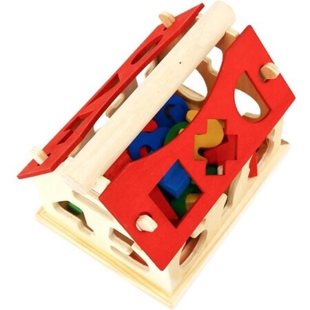 Merkloos Montessori Educatief Houten Huis Getallen Rekenpuzzel + Vormenpuzzel + Kleuren – Tellen en stapelen – Montessori Toys – Leer Cijfers, Vorm + Kleuren