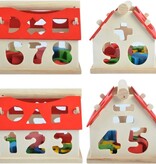 Merkloos Montessori Educatief Houten Huis Getallen Rekenpuzzel + Vormenpuzzel + Kleuren – Tellen en stapelen – Montessori Toys – Leer Cijfers, Vorm + Kleuren