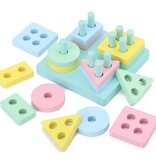 Merkloos Houten Geometrische Stapel Vormenpuzzel - Montessori puzzel - 16 stukjes