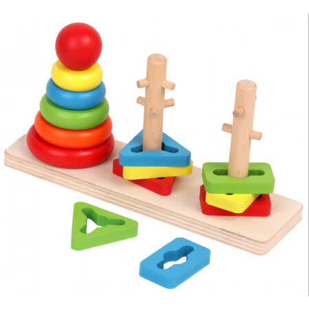 Merkloos Baby Stapelringen Pyramide & Vormpuzzel - Vanaf 12 maanden - kleurenringpiramide - piramide met 5 ringen