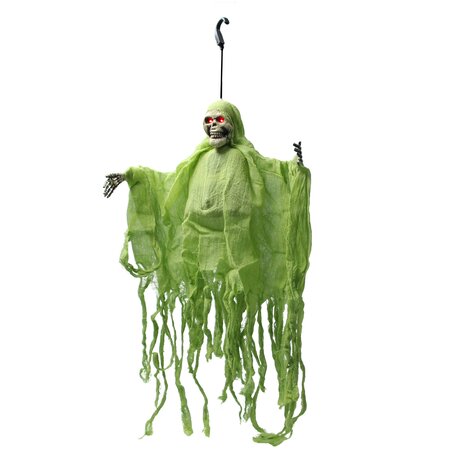 Merkloos Halloween horror pop met licht - Halloween thema - Hangend Skelet- 55 cm - Groen