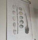 Merkloos Groot wanddoek - linnen muurdecoratie - eieren en veren - voorjaar - wandkleed schilderij poster - 95 x 73 cm