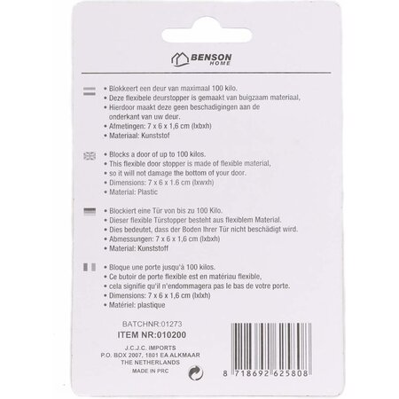 Benson Benson Flexibele deurstopper - rubber - zwart - 16 mm - per stuk