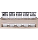 Excellent Houseware Houten kruidenrek met 5 glazen potten - Ophangbaar - Staand