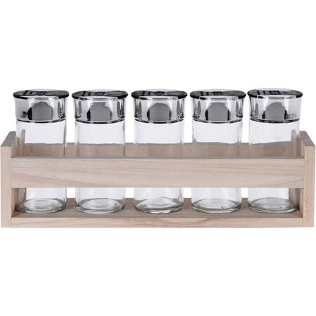 Excellent Houseware Houten kruidenrek met 5 glazen potten - Ophangbaar - Staand