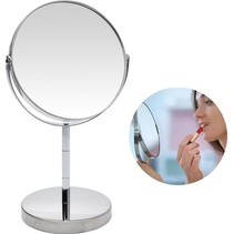 Make-up Spiegel met 2x Vergroting - make-up spiegel - 360 Graden Verstelbare Scheerspiegel - Ronde Spiegel met Modern Design - Chroom Afwerking - Ideaal voor Badkamer en Slaapkamer